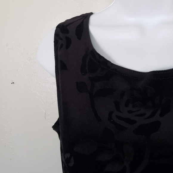 Possessed Vintage 90s Med Sleeveless Black Velvet Maxi Dress Rose Floral Pattern - Picture 4 of 8